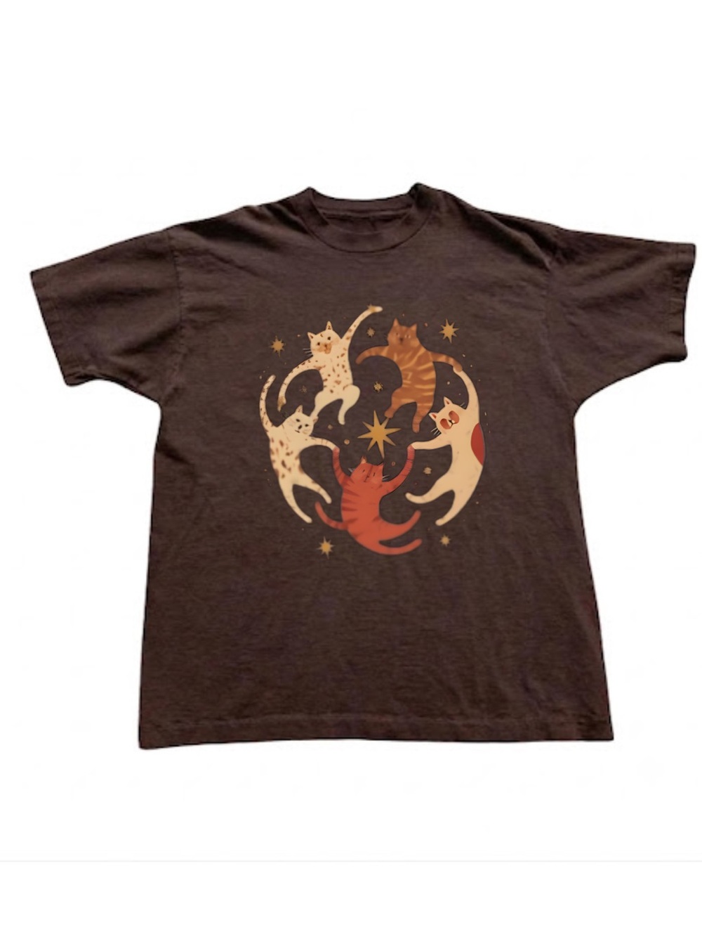 Gildan Cats Orbit Graphic T-Shirt in Brown - Pet Cat Design